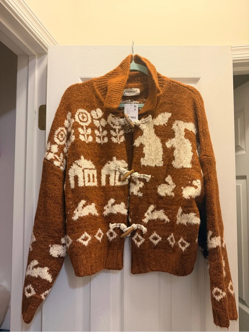 Free People brown and cream Toggle Cardigan Sweater bunny house